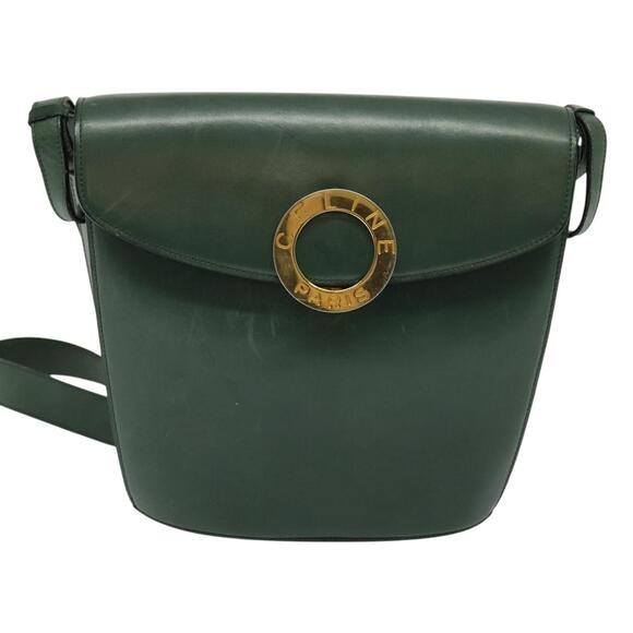 CELINE Shoulder Bag Leather Green Gold - Picture 2 of 12